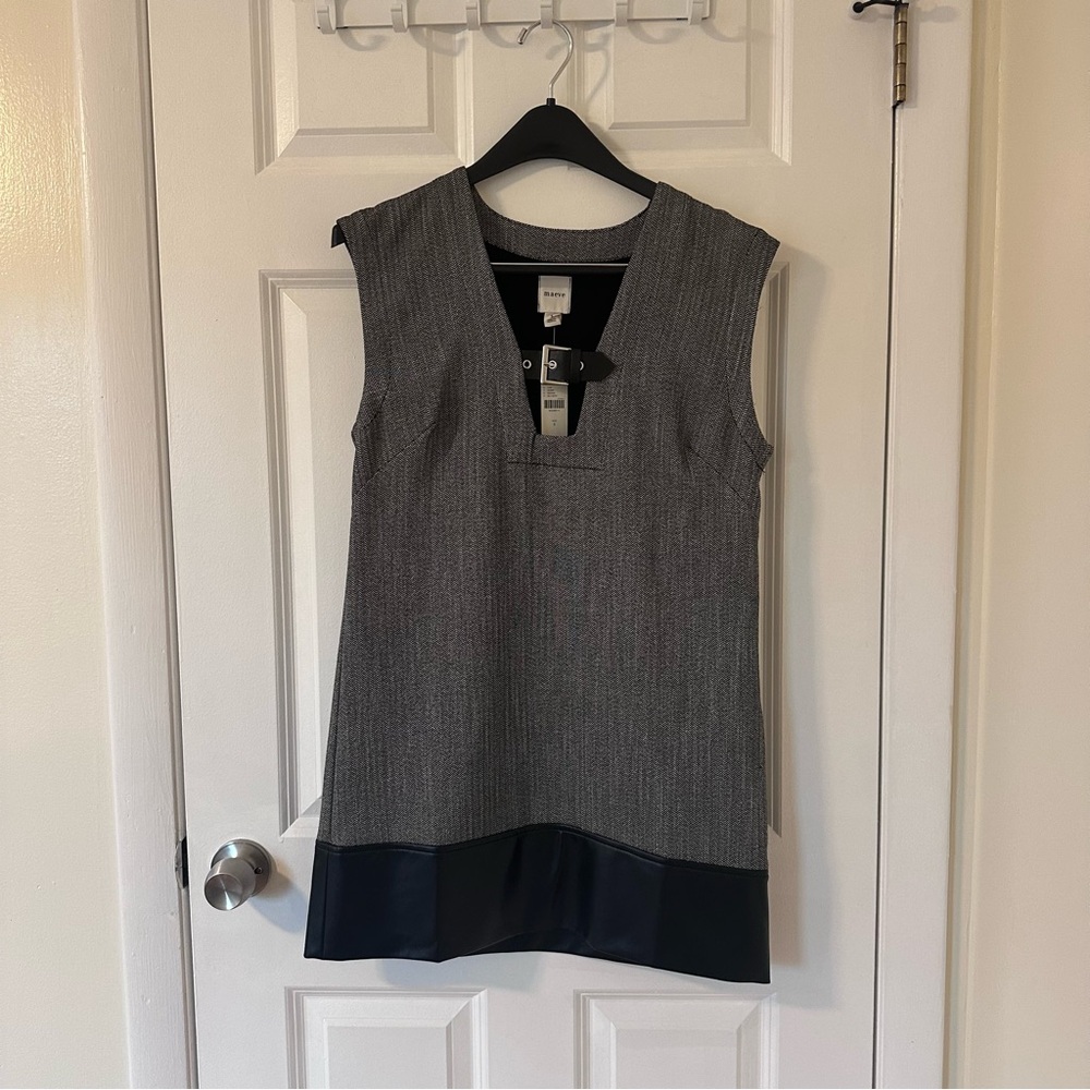 Maeve Gray Sleeveless Tunic with Black Hem